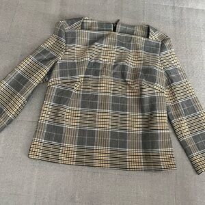 [US2]Belle Vere Plaid Line Neck LS Neck Zip Crop Blazer